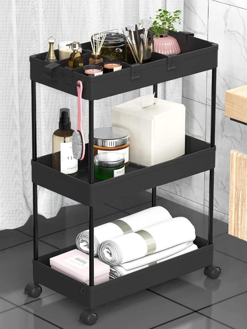 3 Tier Rolling Cart with Wheels, Storage Craft Art Trolley Organizer Serving, 3